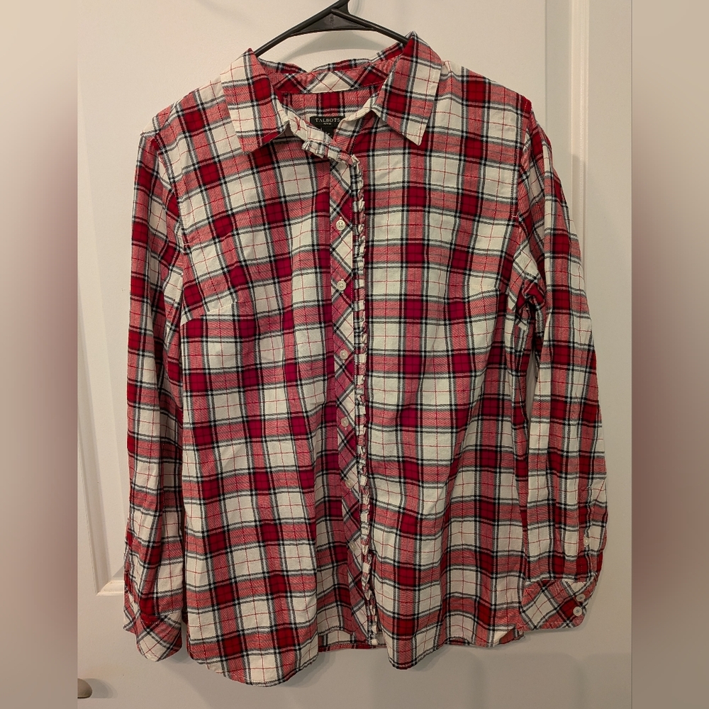 Talbots Plaid Red and White Women's Shirt Size Large Petite